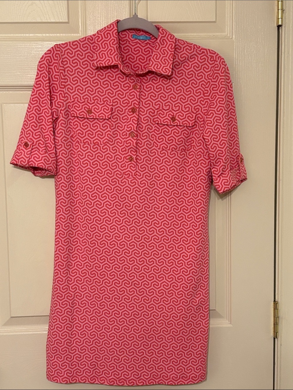 J. McLaughlin Pink Geometric Short-Sleeve Mini Dress
